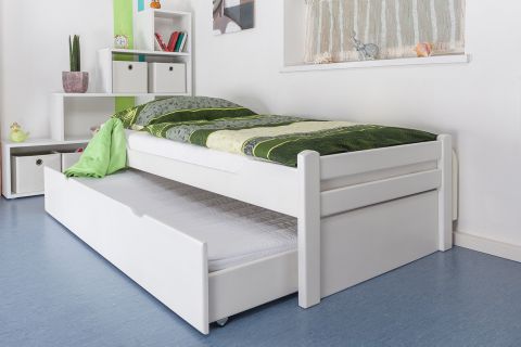 verteren klap als resultaat Eenpersoonsbed / logeerbed "Easy Premium Line" K1/2h incl. 2e bed en 2  afdekplaten, 90 x 200 cm massief beukenhout wit gelakt
