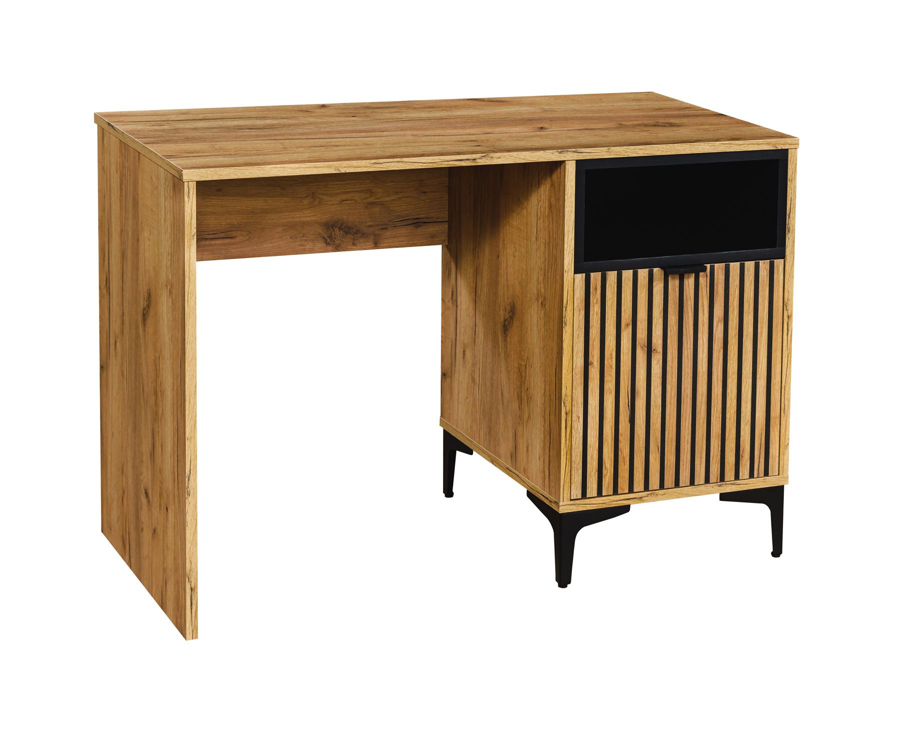 Bureau met één deur Calmuco 11, kleur: Oak Craft Gold / Zwart, afmetingen: 76 x 110 x 52,5 cm, twee compartimenten, ABS randbescherming, duurzaam