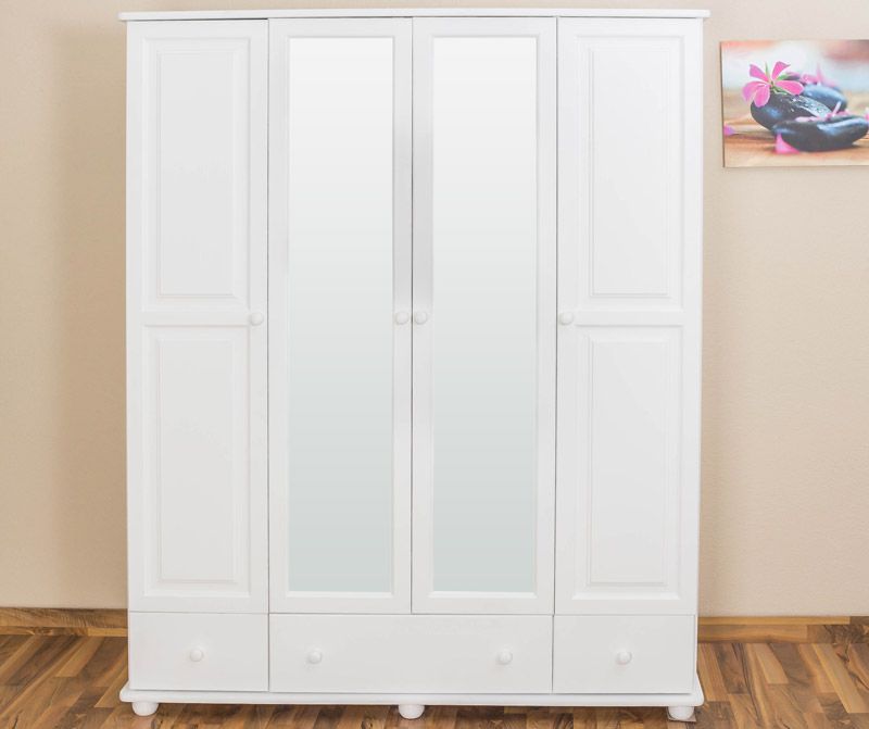 bewonderen meel bolvormig kledingkast massief grenen wit Junco 02 - Afmetingen 195 x 162 x 59 cm