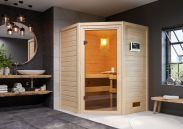 Sauna "Henrik" SET met bronskleurige deur - kleur: natuur, kachel externe regeling eenvoudig 9 kW - 145 x 145 x 187 cm (B x D x H)