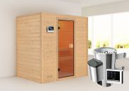 Sauna "Fynn" SET met bronskleurige deur - kleur: natuur, kachel externe regeling easy 3,6 kW - 195 x 145 x 187 cm (B x D x H)