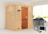Sauna "Fynn" SET met bronskleurige deur en rand - kleur: naturel, kachel externe regeling eenvoudig 9 kW - 223 x 159 x 191 cm (B x D x H)