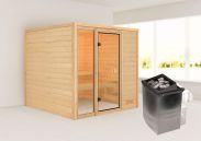 Sauna "Emmik" SET met bronskleurige deur - kleur: natuur, kachel 9 kW - 196 x 196 x 187 cm (B x D x H)
