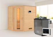 Sauna "Jannik" SET ACTION met energiebesparende deur en kachel BIO 9 kW - 196 x 146 x 198 cm (B x D x H)