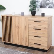 Dressoir / ladekast Trevalli 6, kleur: eiken / zwart - Afmetingen: 88 x 141 x 40 cm (H x B x D)