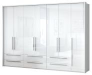 Drehtürenschrank / Kleiderschrank mit Rahmen Siumu 39, Farbe: Weiß / Weiß Hochglanz - 226 x 322 x 60 cm (H x B x T)