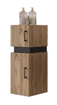 Badkamer - hoge kast Jalon 02, kleur: Wotan eik / mat zwart - 90 x 30 x 32 cm (H x B x D)