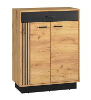 Schoenenkast Lautela 05, kleur: eiken / zwart - Afmetingen: 91 x 70 x 34 cm (H x B x D), met 1 lade, 2 deuren en 4 vakken