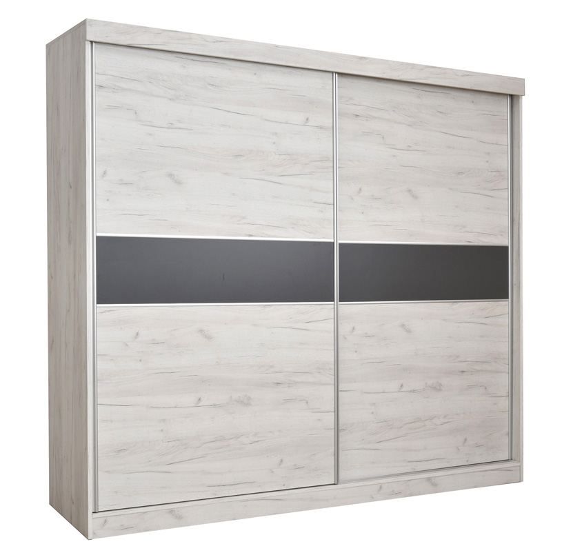 Schuifdeurkast / kleerkast Bermeo 02, kleur: eiken wit / antraciet - 220 x 240 x 65 cm (H x B x D)