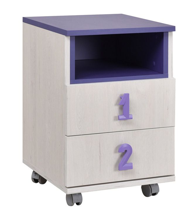 Kinderkamer - ladeblok / rolcontainer Luis 23, kleur: eik wit / paars - 60 x 40 x 42 cm (H x B x D)