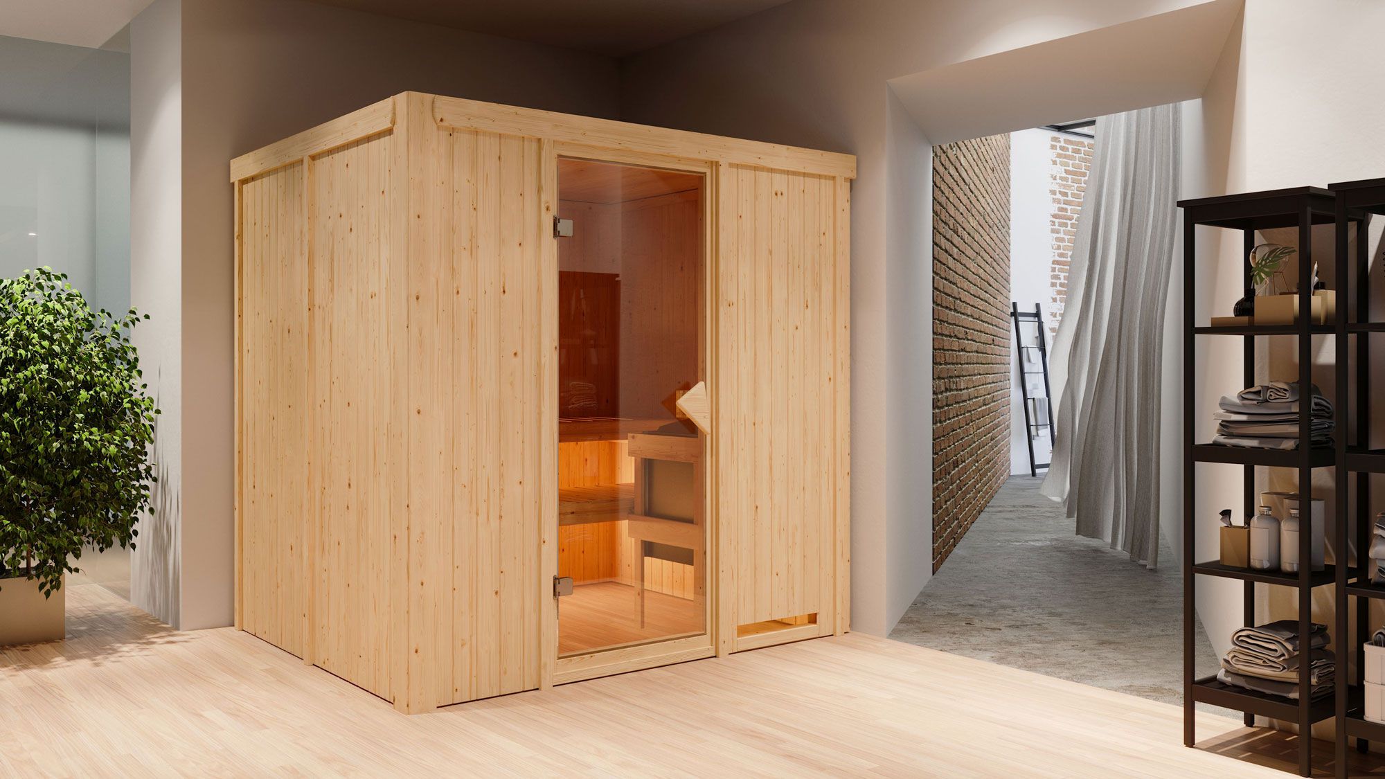 Eemil" sauna met bronskleurige deur - kleur: naturel - 196 x 170 x 198 cm (B x D x H)