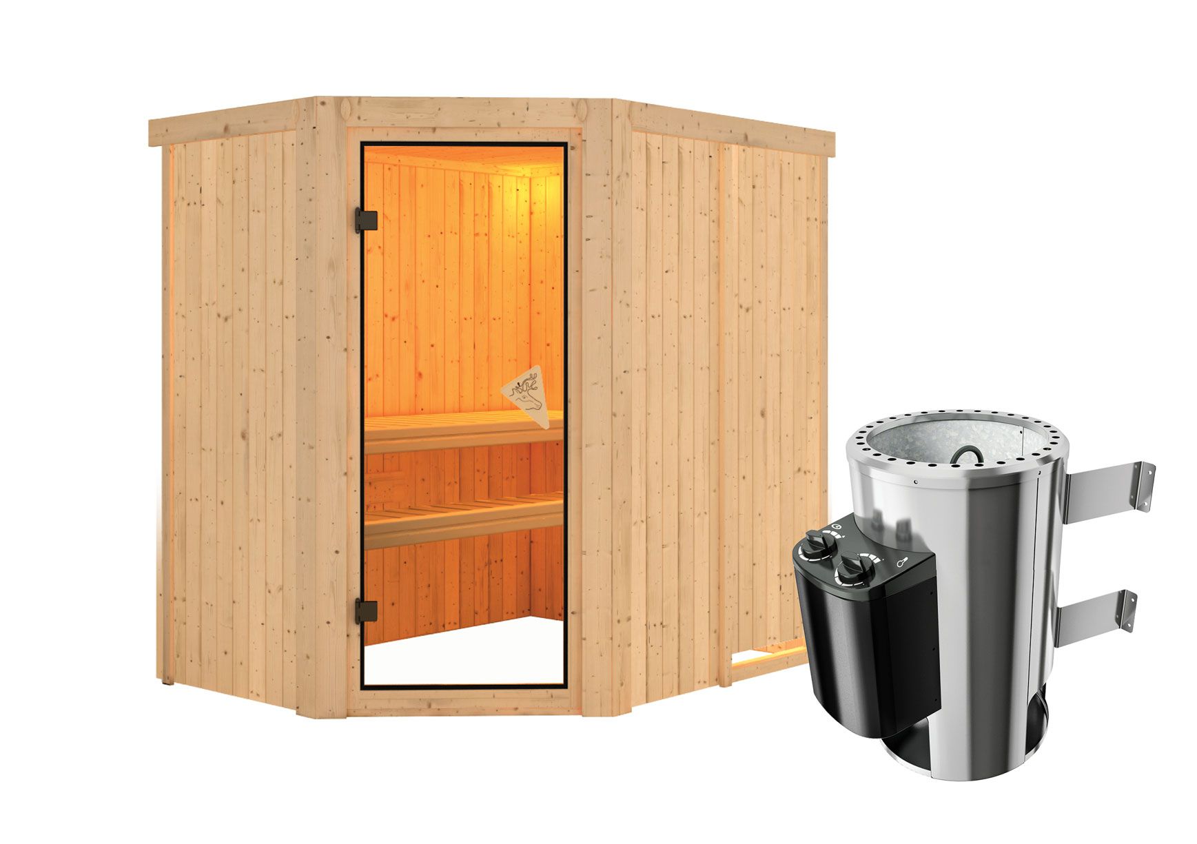 Sauna "Ole" SET met bronskleurige deur & kachel 3,6 kW - 151 x 196 x 198 cm (B x D x H)