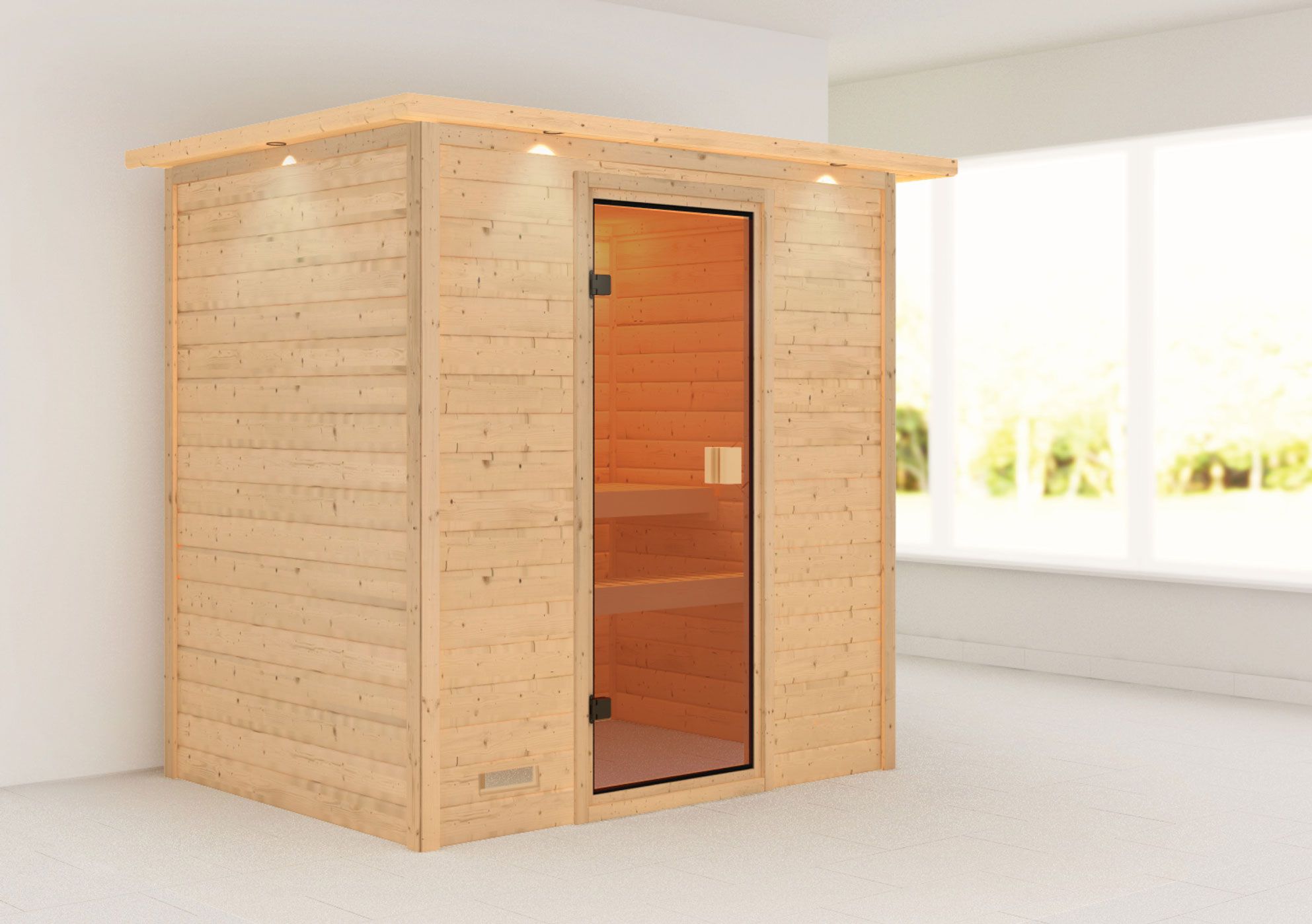 Fynn" sauna met bronskleurige deur en rand - kleur: naturel - 223 x 159 x 191 cm (B x D x H)