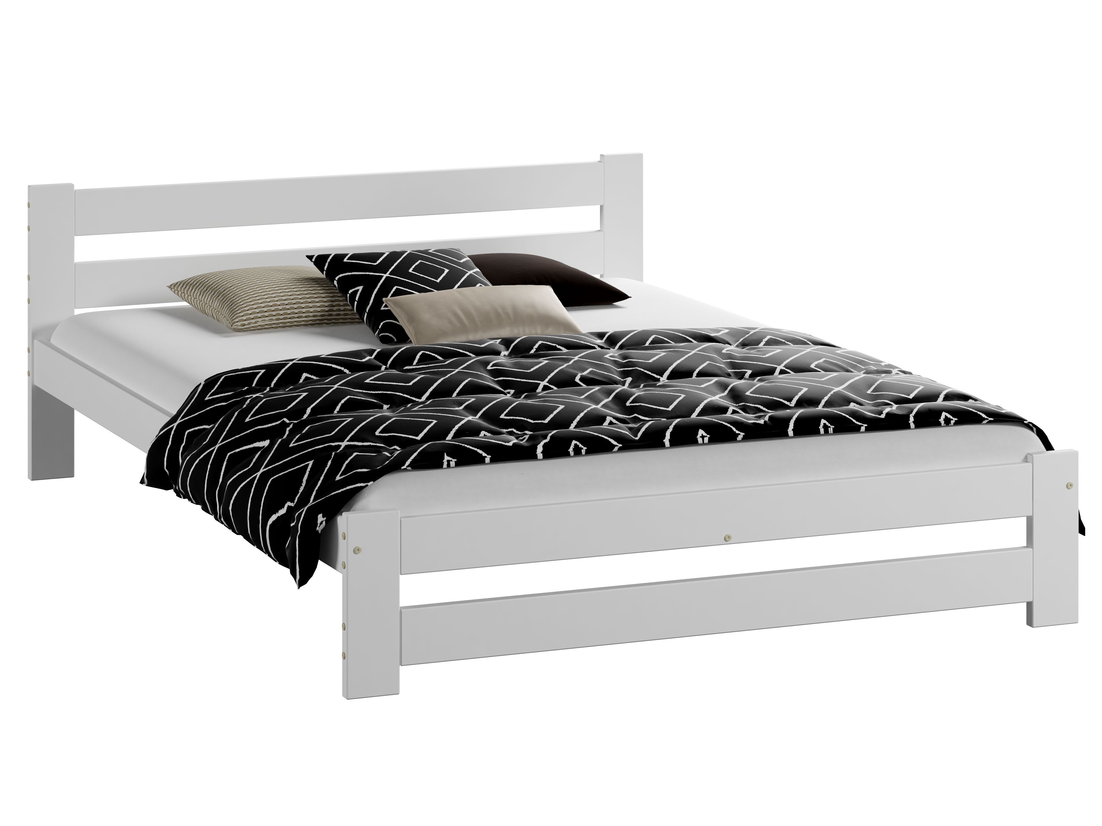 Tweepersoonsbed in eenvoudig design Nagol 38, massief grenen, kleur: wit - Ligoppervlak: 180 x 200 cm (B x L)