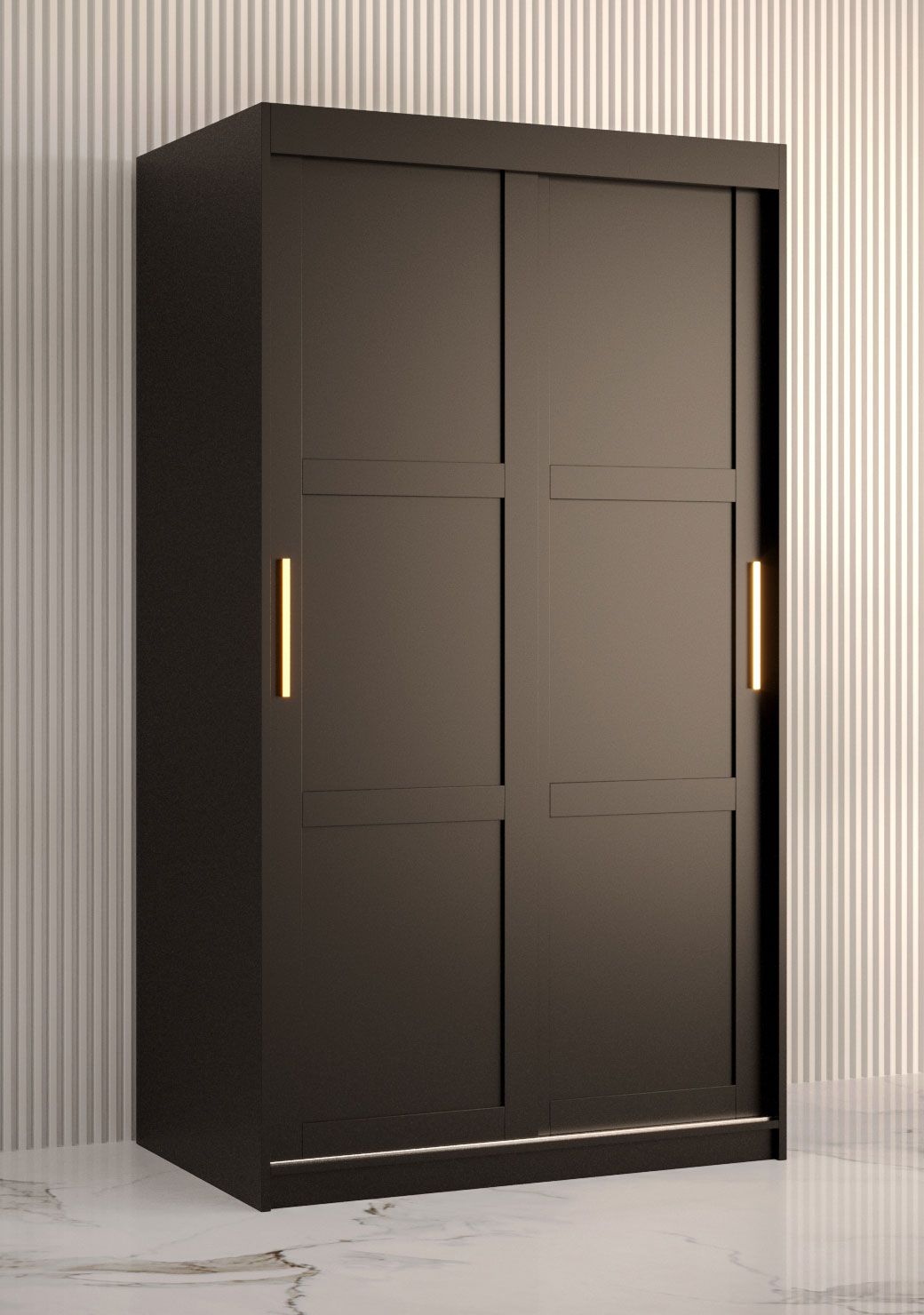 Stylischer Kleiderschrank Liskamm 04, Farbe: Schwarz matt - Abmessungen: 200 x 100 x 62 cm (H x B x T), mit fünf Fächern