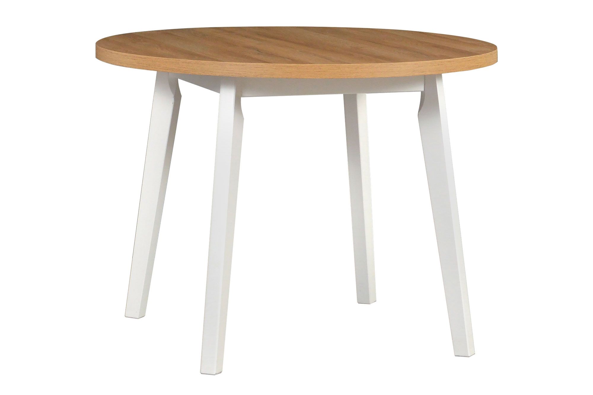 ANDRA ronde eettafel in wit/eiken, uitschuifbaar, afmetingen Ø 100/130 (H x D), tafelbladhoogte 32 mm, tafelblad krasbestendig laminaat, houten poten