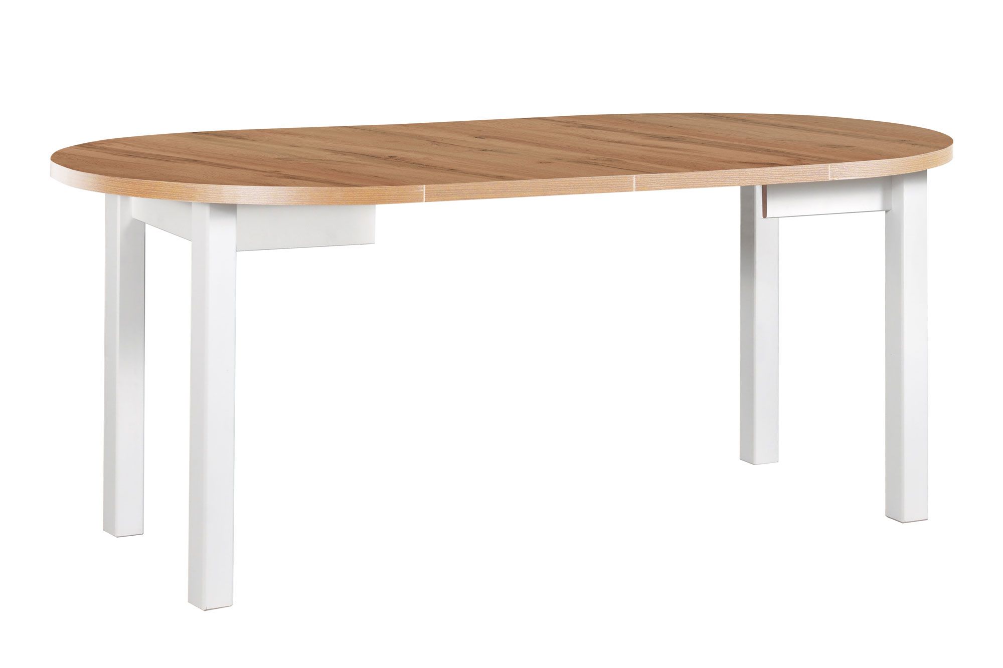 Ronde eetkamertafel ILZE in wit/eiken, uitschuifbaar, afmetingen Ø 100/180 (H x D), tafelbladhoogte 32 mm, tafelblad krasbestendig laminaat, houten poten