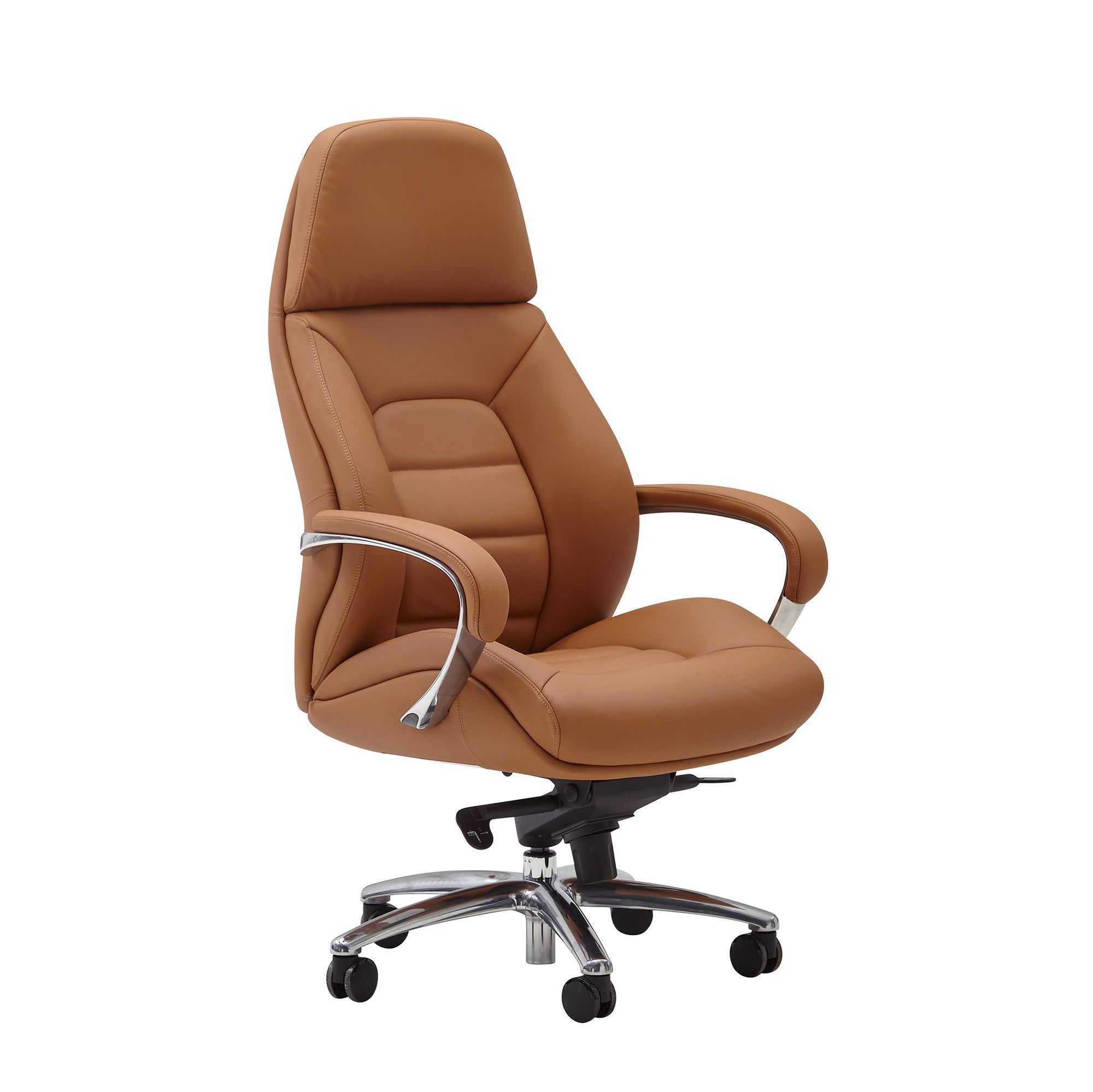 Ergonomische bureaustoel Apolo 120, kleur: Caramel / Chroom, met bekleding in zachte lederlook