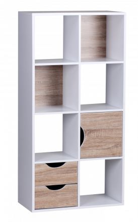 Veelzijdig Open kast, kleur: wit / Sonoma eik - Afmetingen: 120 x 60 x 29 cm (H x B x D), met 2 laden & deurvak