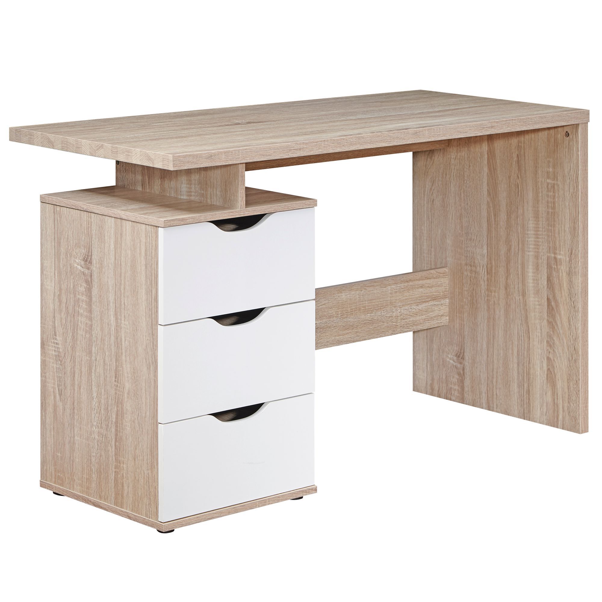 Praktisch bureau, kleur: Sonoma eik / wit - Afmetingen: 76 x 53 x 120 cm (H x B x D), veel opbergmogelijkheden