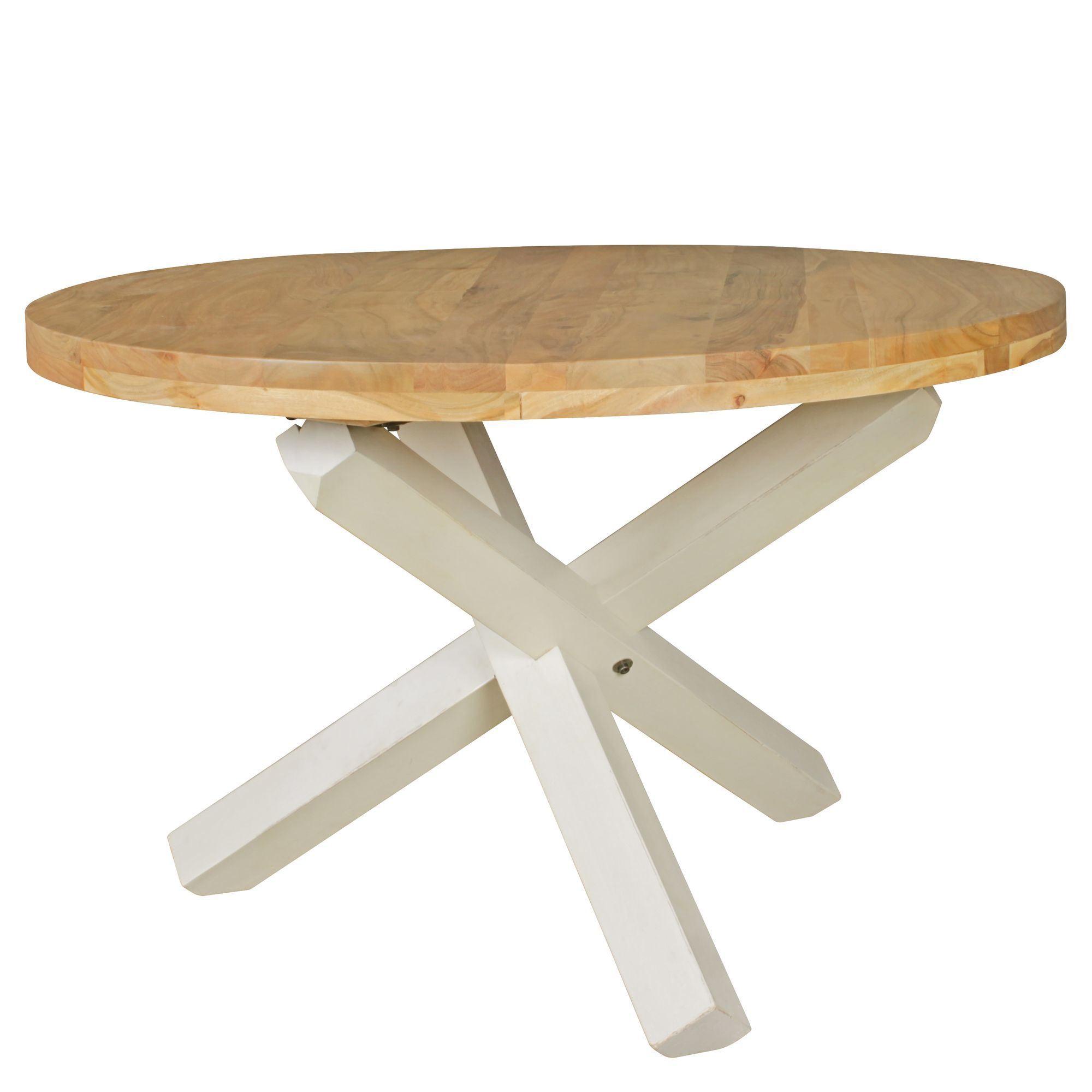 Ronde eettafel met drie stevige poten, kleur: acacia / wit - diameter: 120 cm