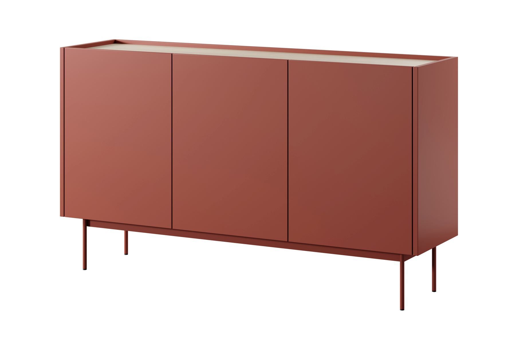 Cascob 02 ladekast met soft close systeem en 6 vakken, keramisch rood / eiken, 83 x 144 x 37 cm, eenvoudig greeploos ontwerp, veel opbergruimte