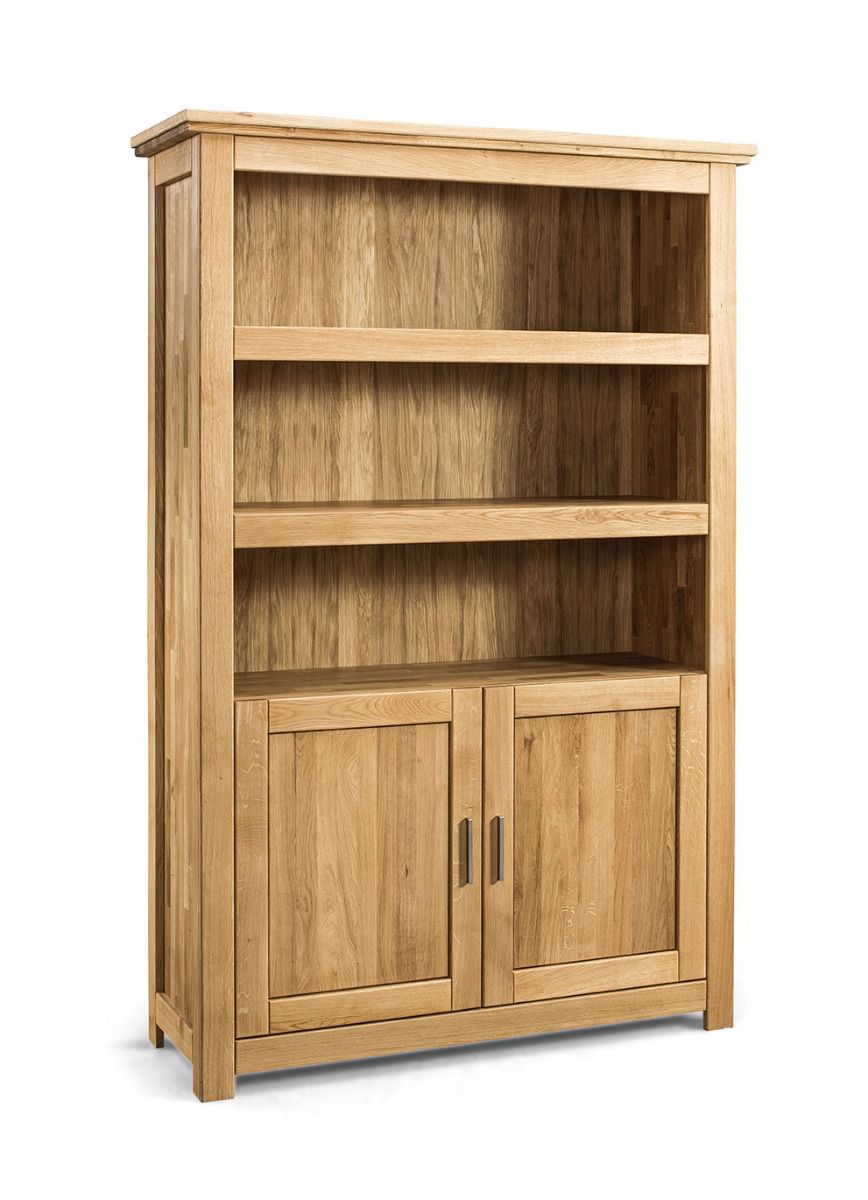 Open kast Grote boekenkast / met twee deuren Floresta 13, naturel, voldoende opbergruimte, zeer stabiel, massief geolied eiken, 204 x 133 x 48 cm, met vijf vakken