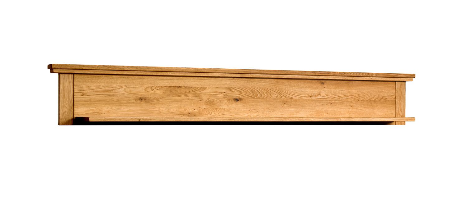 Brede hangplank / wandplank van stevig Floresta 21 materiaal, naturel, gewaxt / geolied / geborsteld, massief eiken, 29 x 212 x 24 cm, voor woonkamer 
