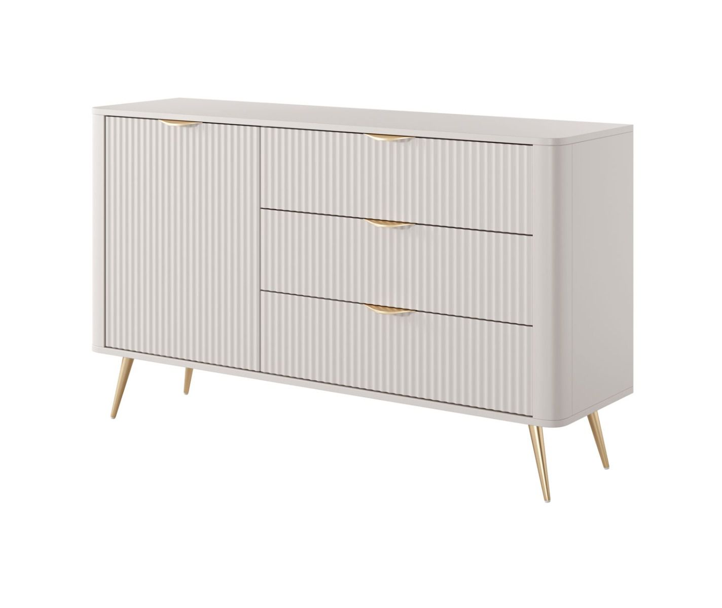 Moderne ladekast met drie laden Sloughia 04, met twee vakken, kleur: beige, ABS randbescherming, hoogwaardig materiaal, afmetingen: 81 x 138 x 38 cm