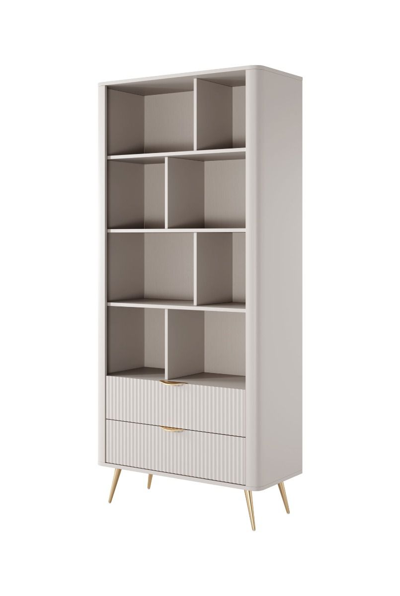 Eenvoudige boekenkast met voldoende schappen Sloughia 01, kleur: beige, afmetingen: 194 x 88 x 38 cm, met ABS randbescherming, modern en eenvoudig ontwerp