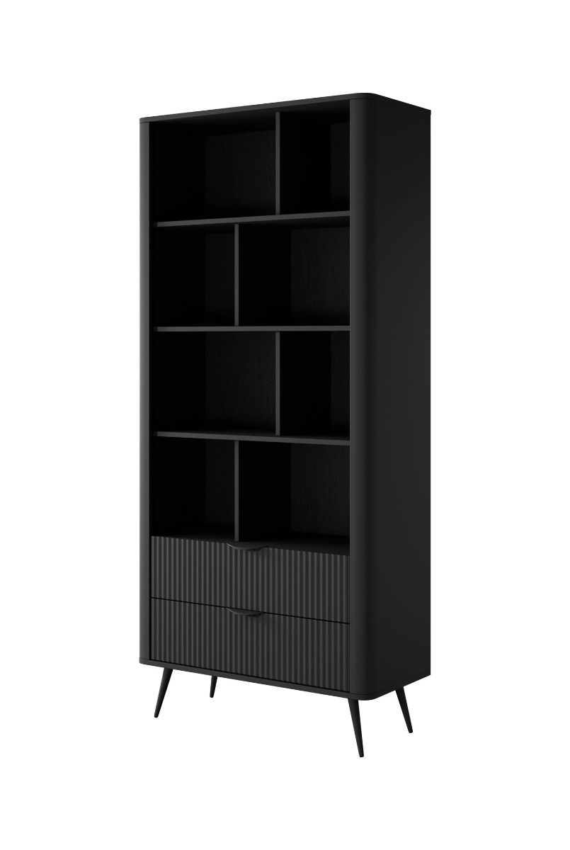 Open kast Modern / boekenkast met twee laden Sloughia 08, kleur: zwart, afmetingen: 193 x 88 x 38 cm, modern en eenvoudig ontwerp, ABS randbescherming