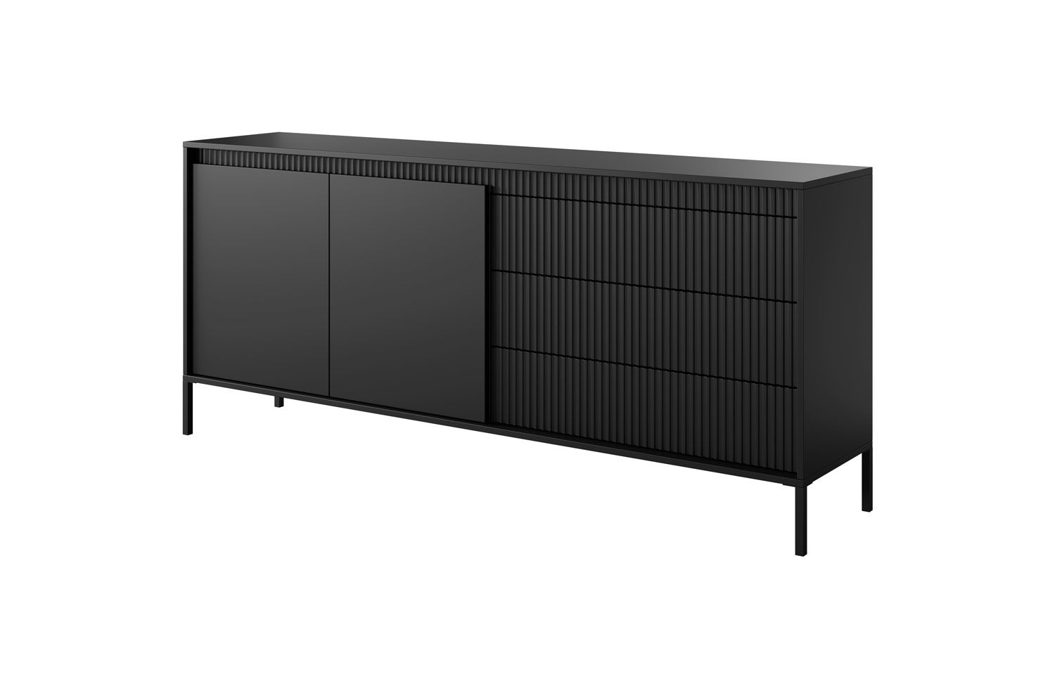 Ladekast / dressoir met drie laden Balta 09, vier compartimenten, kleur: zwart, afmetingen: 41 x 187 x 39,5 cm, push-to-open functie, ABS randbescherming