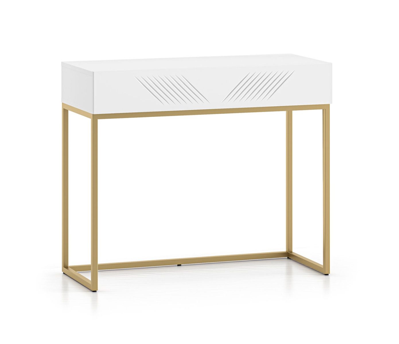 Elegante kaptafel met één lade Taos 22, met push-to-open functie, kleur: wit mat, afmetingen: 78 x 92 x 40 cm, poten: goud, soft-close systeem