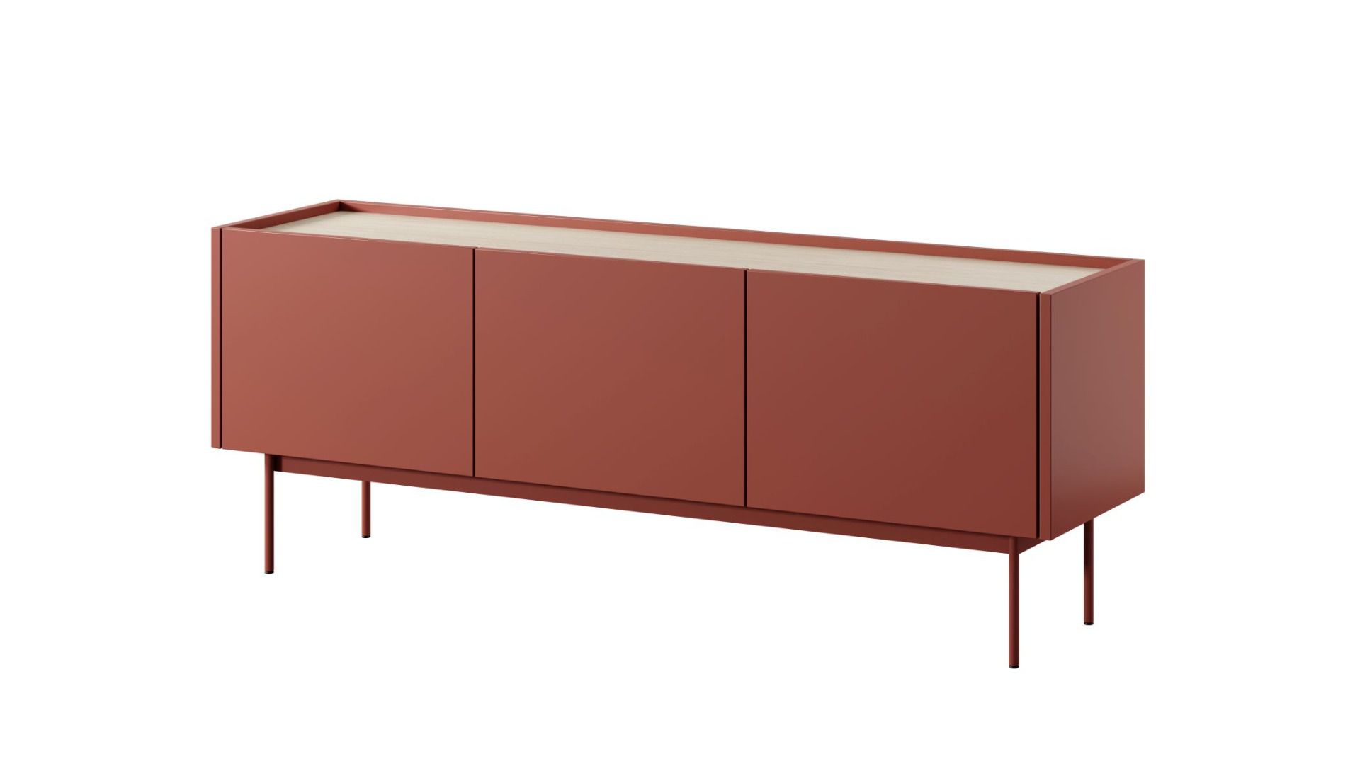 Cascob 01 TV-meubel, keramiek rood / eiken, 55 x 144 x 37 cm, met 3 vakken en soft close systeem, robuust en stabiel, hoogwaardige materialen