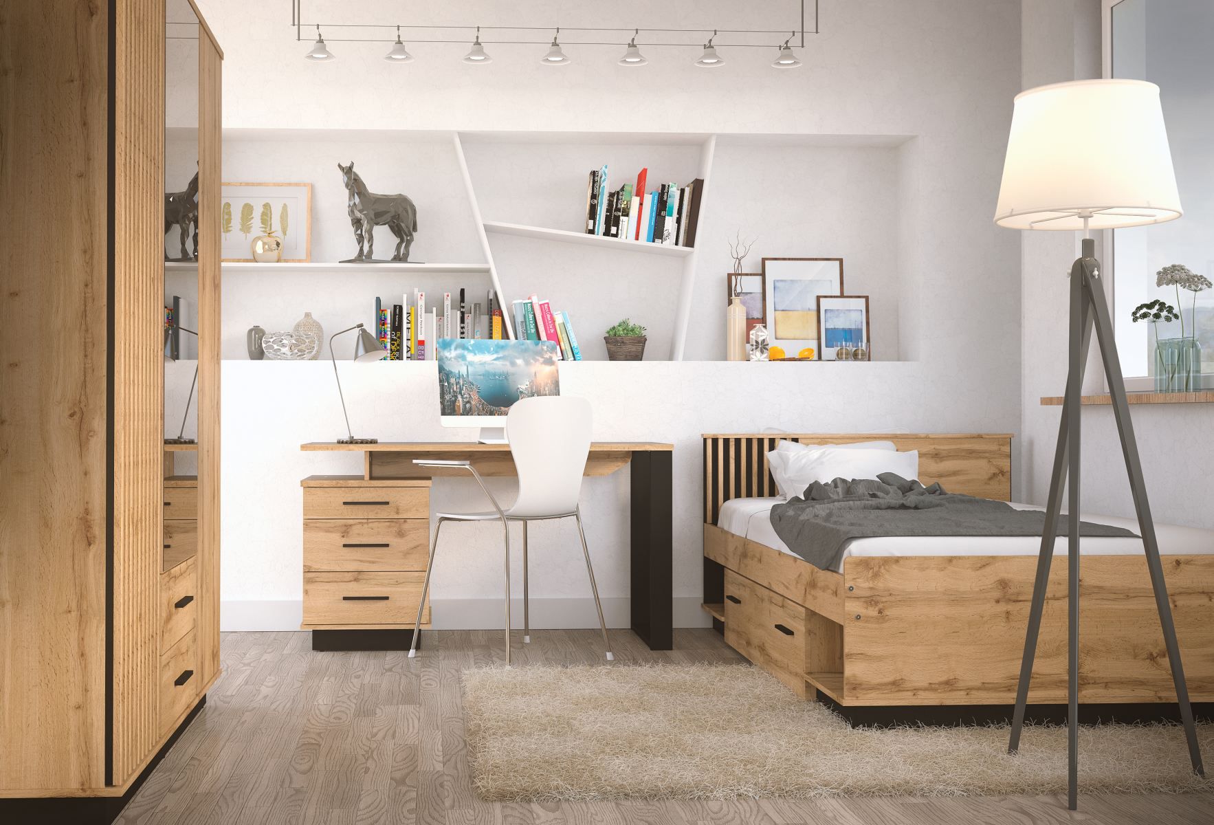 slaapkamer compleet set A Trevalli, 3-delig, kleur: eiken / zwart