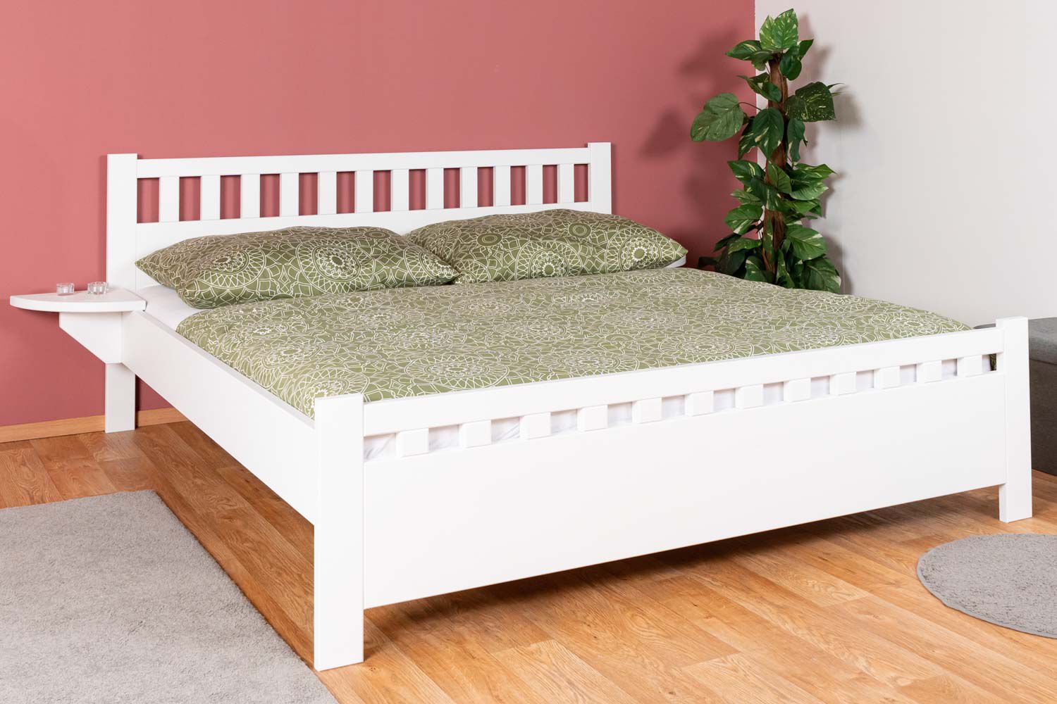 Modern tweepersoonsbed massief beukenhout 108, wit, incl. lattenbodem, ligvlak 180 x 200 cm, comfortabel logeerbed, snel en eenvoudig te monteren