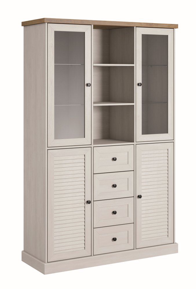 Vitrine Lägern 10, kleur: grenen wit / eiken bruin - 203 x 130 x 46 cm (h x b x d)