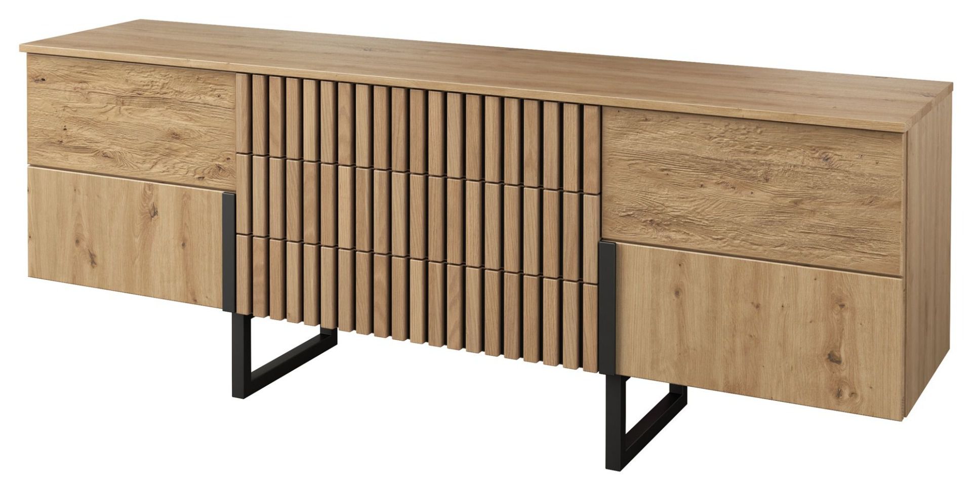 Lowboard kast /dressoir Slatina 09, kleur: eiken / zwart, deels massief - afmetingen: 71 x 190 x 45 cm (H x B x D)