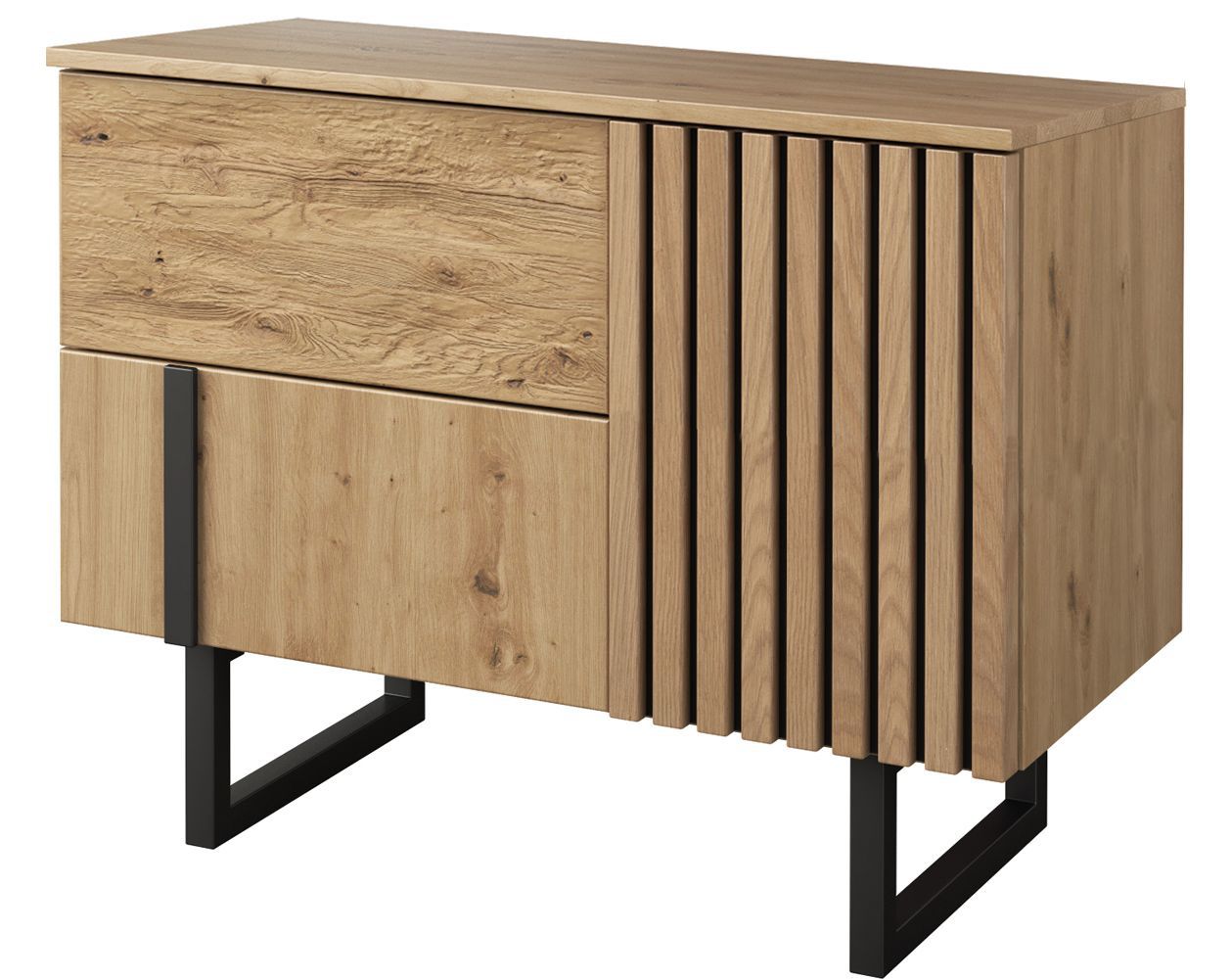 Ladekast /dressoir Slatina 11, kleur: eiken / zwart, deels massief - afmetingen: 71 x 91 x 45 cm (H x B x D)