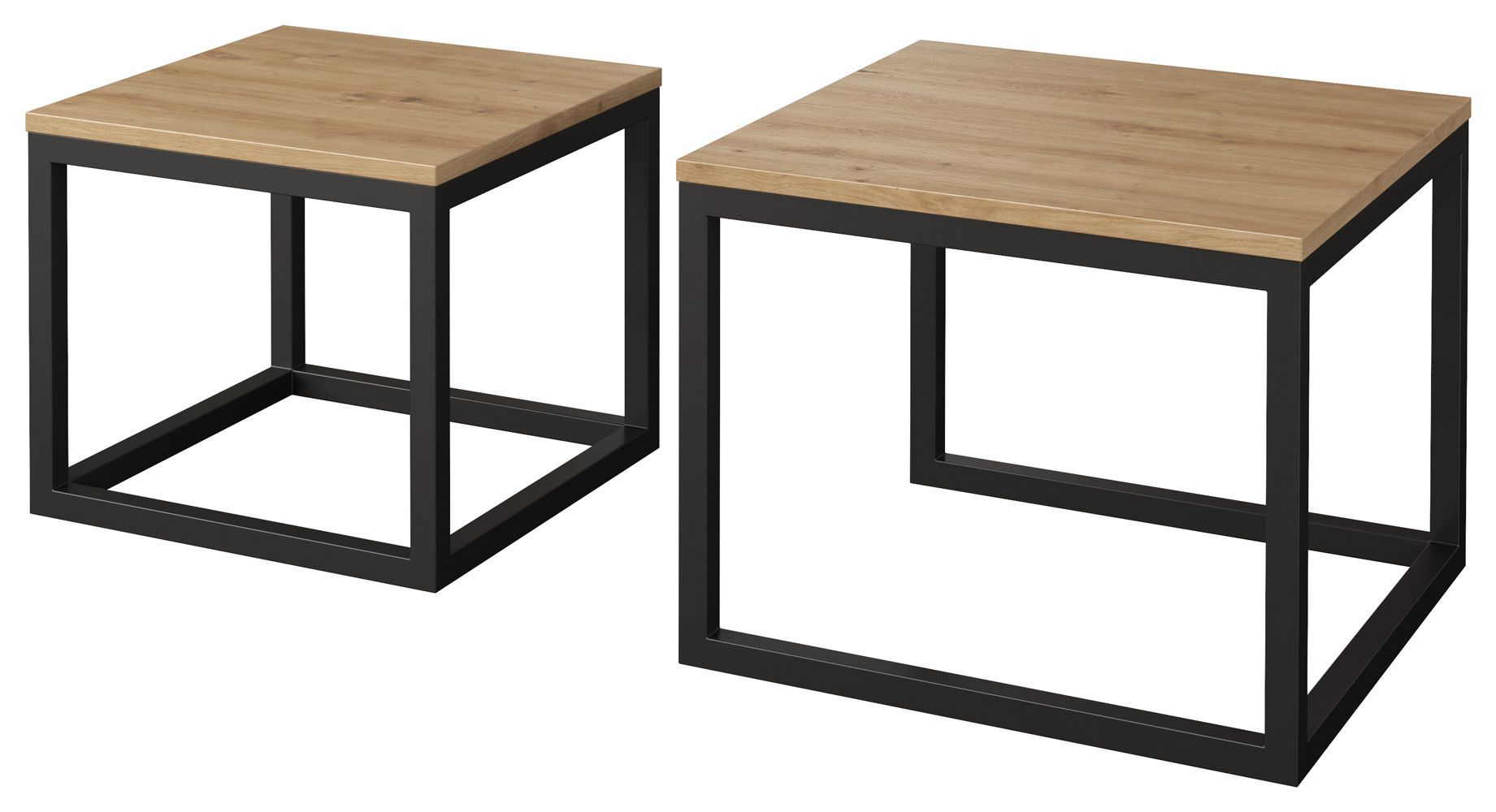 Salontafel Slatina 34, 2 stuks, Kleur: eiken / zwart - Afmetingen: 60 x 60 x 50 cm (B x D x H)