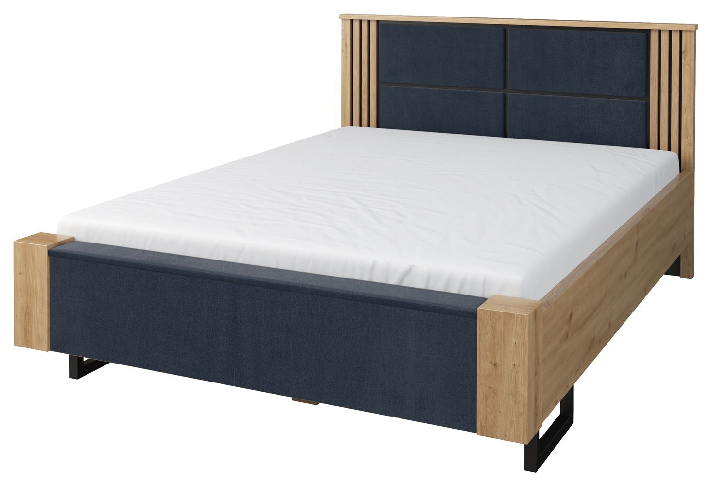 Tweepersoonsbed / logeerbed Slatina 53, kleur: eiken / zwart, deel-massief - Lig vlak: 140 x 200 cm (B x L)