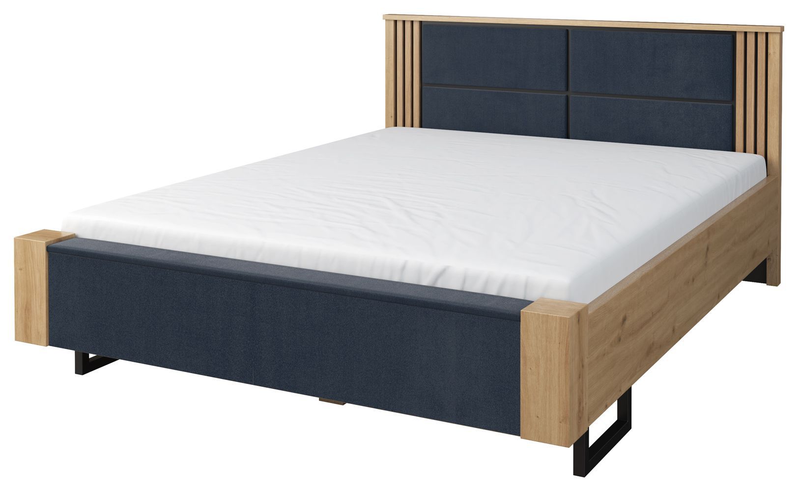 Tweepersoonsbed Slatina 55, kleur: eiken / zwart, deels massief - ligvlak: 180 x 200 cm (b x l)