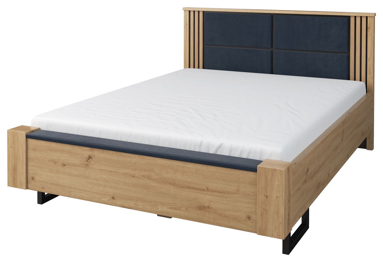 Tweepersoonsbed Slatina 57, kleur: eiken / zwart, deels massief - ligvlak: 140 x 200 cm (b x l)