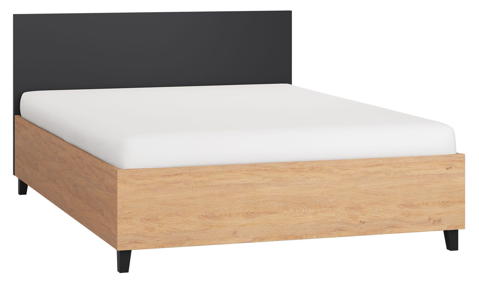 Tweepersoonsbed Leoncho 20 incl. lattenbodem, kleur: eiken / zwart - ligvlak: 140 x 200 cm (b x l)