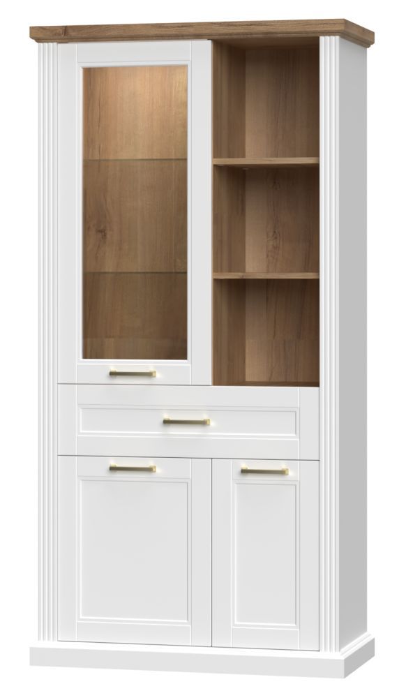 Vitrine kast Lotofaga 10, kleur: wit / walnoten - 200 x 101 x 48 cm (H x B x D)