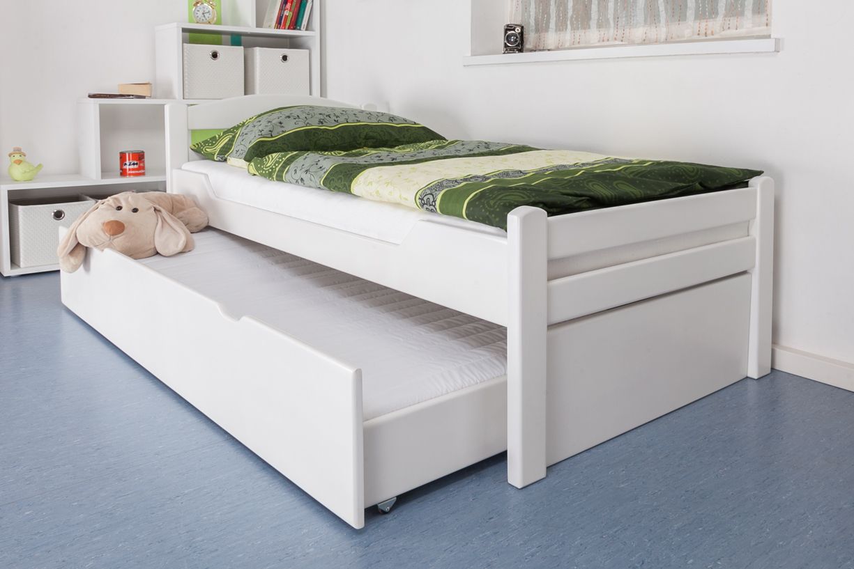 zonne Nauwkeurigheid moederlijk Eenpersoonsbed / logeerbed "Easy Premium Line" K1/2h incl. 2e bed en 2  afdekplaten, 90 x 200 cm massief beukenhout wit gelakt