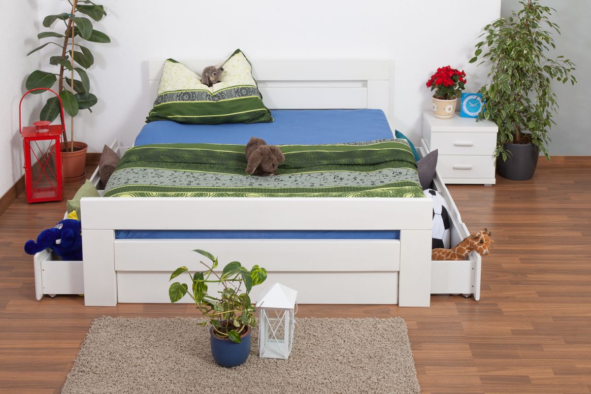 verkenner Carrière gesmolten Tweepersoonsbed / functioneel bed "Easy Premium Line" K6 incl. 4 laden en 2  afdekplaten 160 x 200 cm wit gelakt massief beukenhout