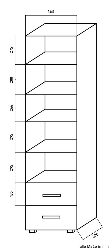 Pijnboom Remmen versnelling Open kast / boekenkast Ciomas 28, Kleur: Sonoma eiken / Grijs - Afmetingen:  190 x 50 x 40 cm (H x B x D)