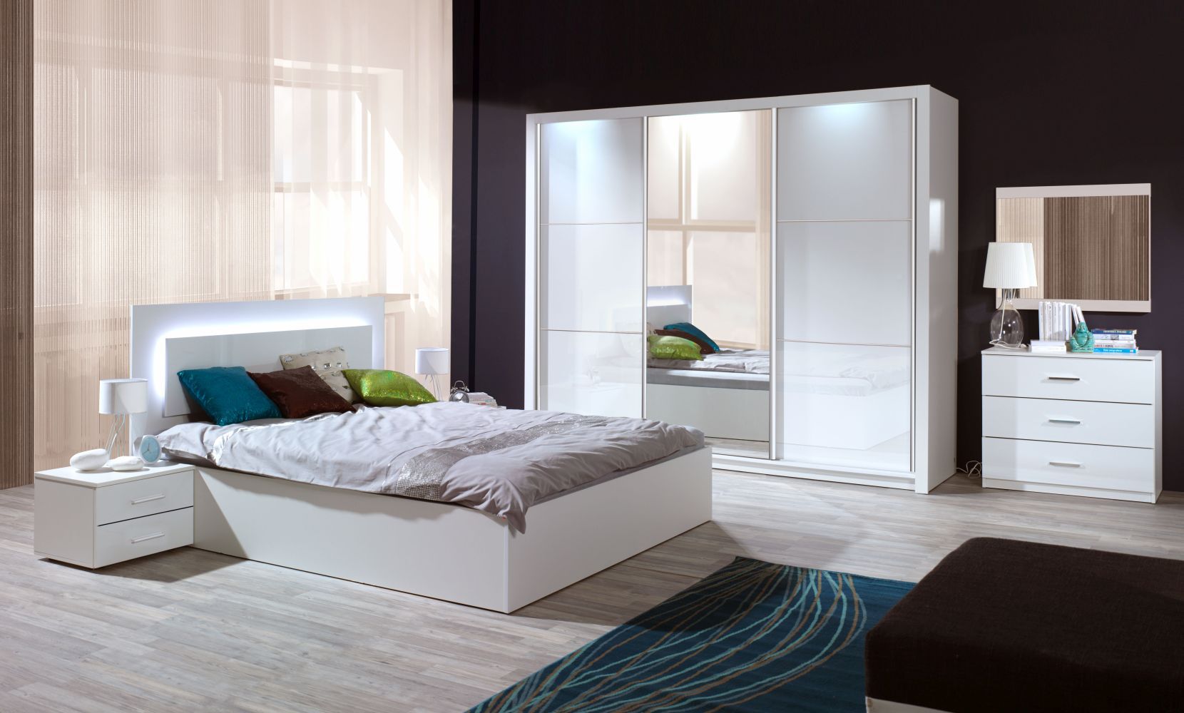 Hoop van Vriend Kaal Complete slaapkamer set E Zagori, 6-delig, kleur: alpine wit / wit hoogglans