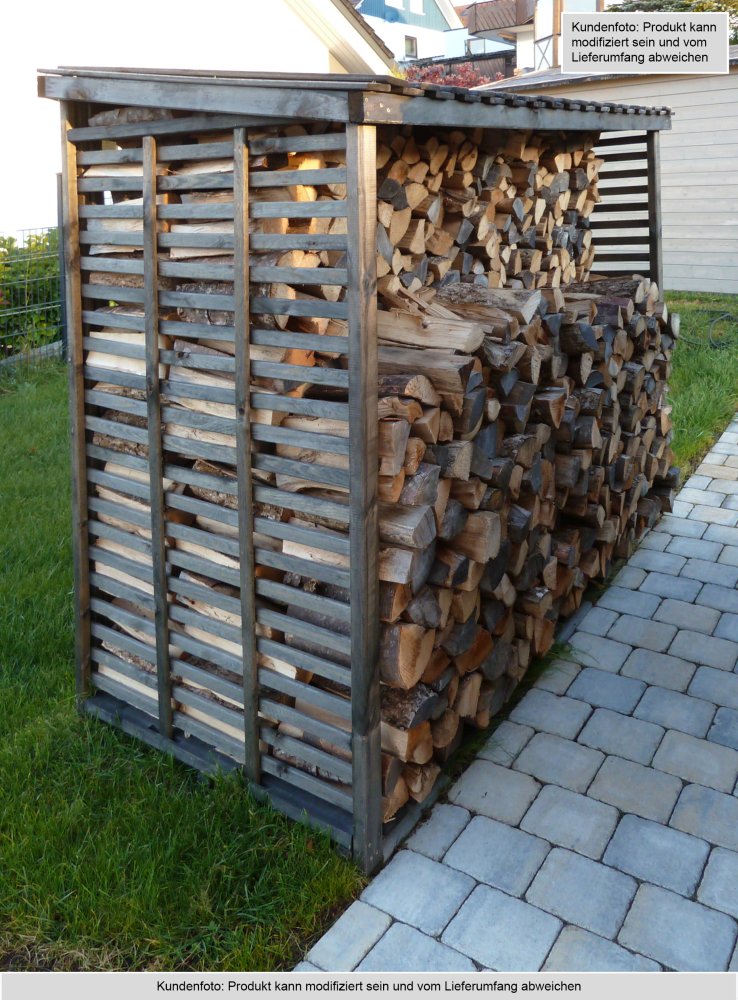 houtopslag / openhaardhout opslag 02 met achterwand, kleur: grijs - gemaakt van grenen hout, FSC® - afmetingen: x 114 x 203 cm x B x H)